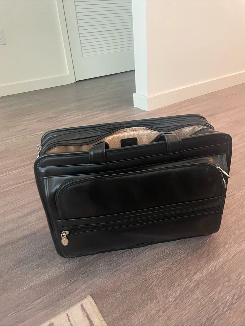 McKlein Elston Black Leather Laptop Briefcase with Shoulder Strap